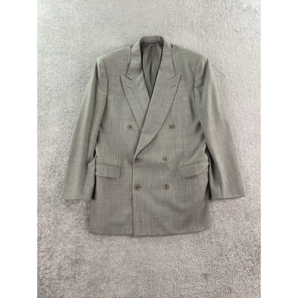 Vintage Canali Suit Jacket 44 L Gray Wool Double Breasted Luxury Designer Italy